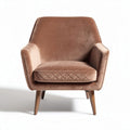 Sillón de terciopelo marrón con patas de madera y medidas 75 x 70 x 80cm