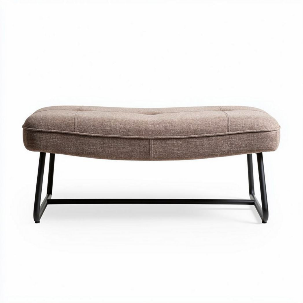 Otoman de tela gris claro con patas metálicas 95 x 40 x 45cm