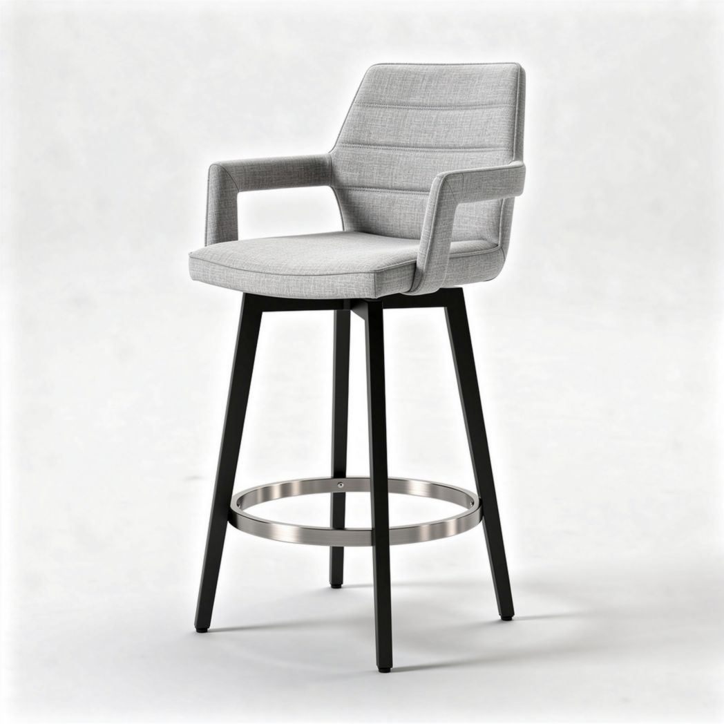Silla de bar tapizada en tela gris con estructura de metal negro 50 x 50 x 100cm