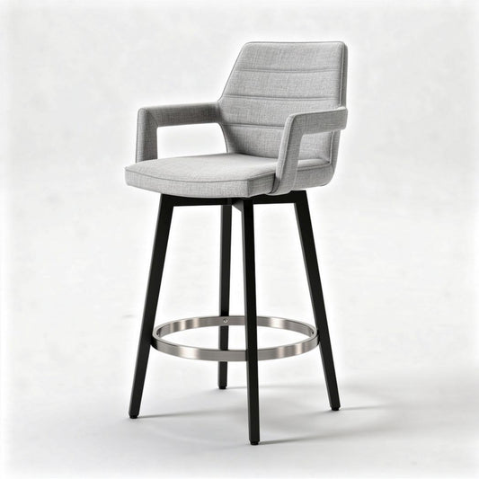 Silla de bar tapizada en tela gris con estructura de metal negro 50 x 50 x 100cm