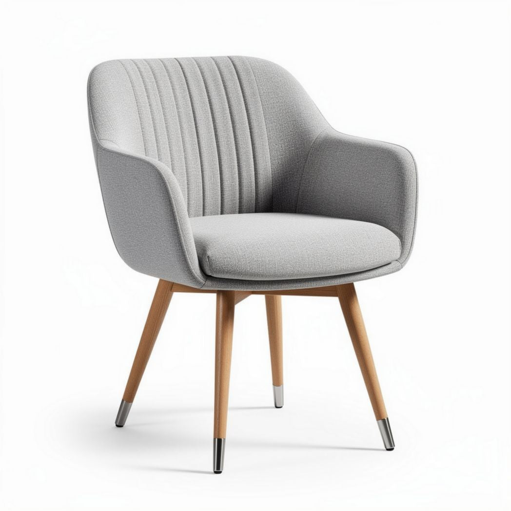 Silla de diseño moderno en tela gris con patas de madera 70 x 65 x 75cm