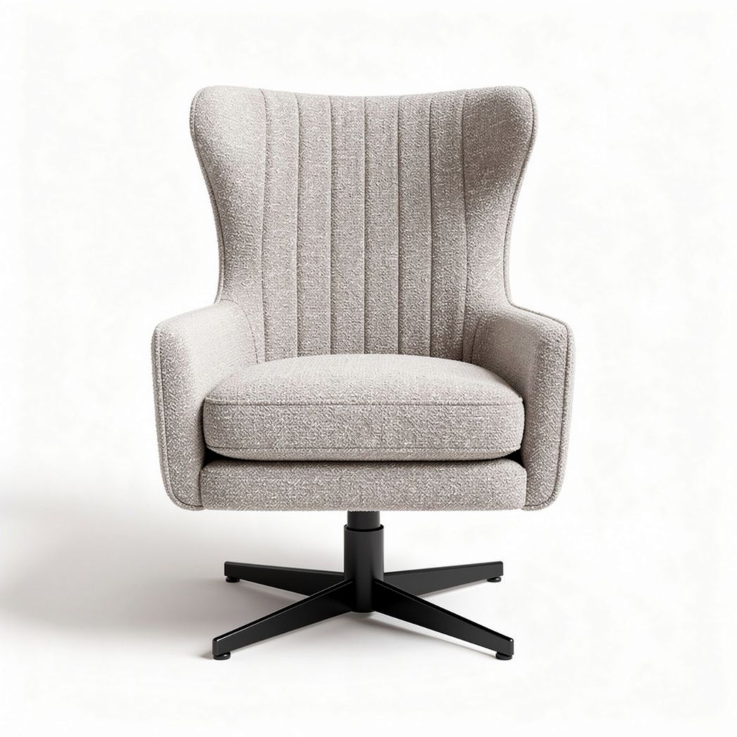 Sillón giratorio en tela gris claro con base negra dimensiones 80 x 70 x 95cm