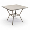 Mesa cuadrada de 120 x 120 x 75cm con superficie de piedra y base de metal