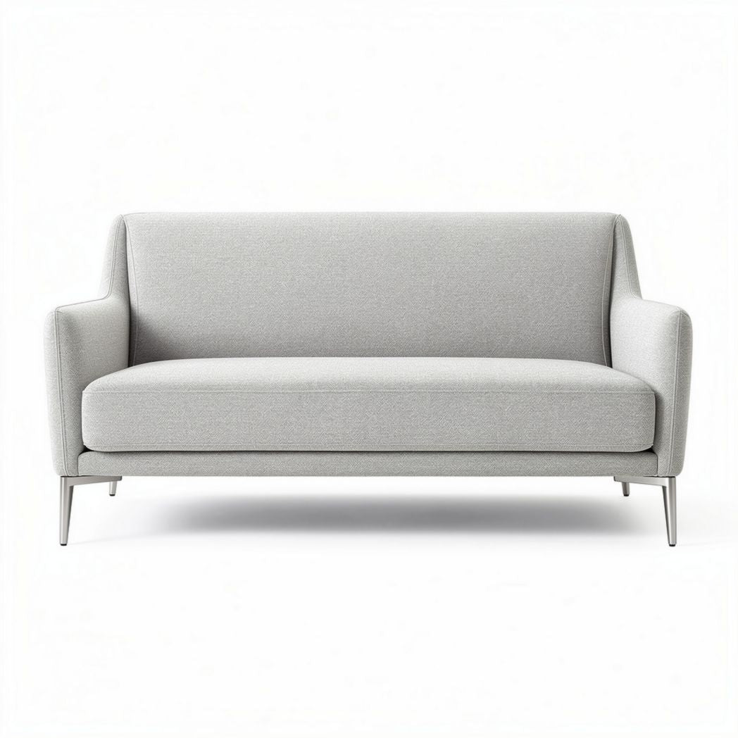 sofá de tela gris claro de 180 x 80 x 75 cm con patas metálicas modernas